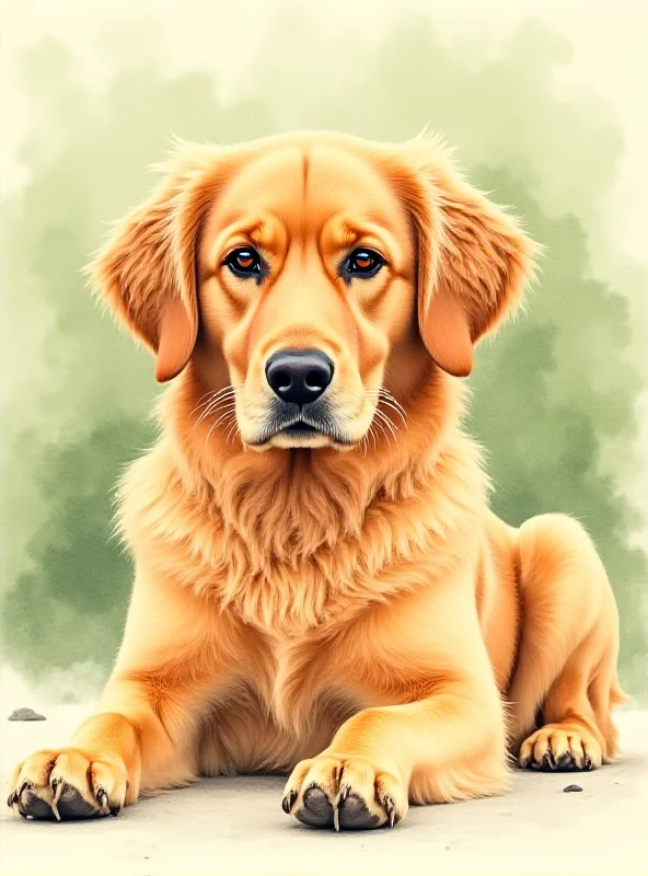 A watercolor painting of a golden retriever dog, with soft, warm colors