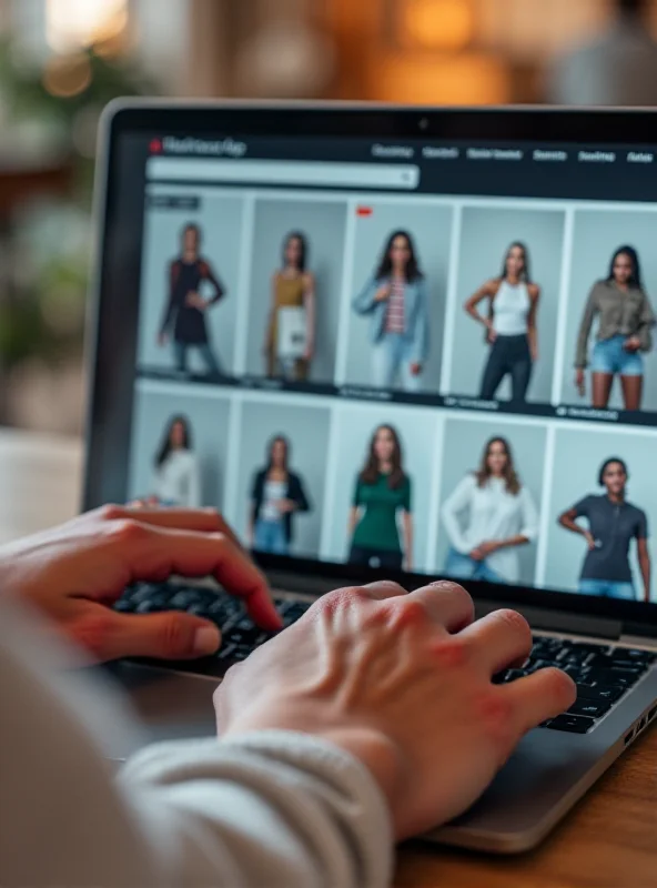 A person browsing clothing on the ThredUp website on a laptop.