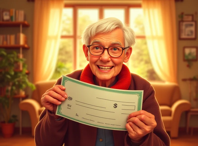 Illustration of a senior citizen receiving a pension check.