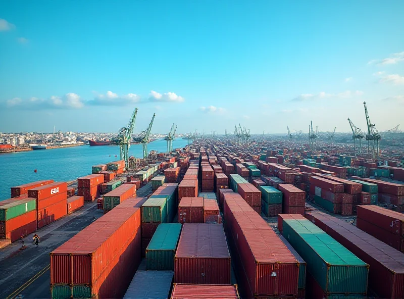 A busy port in Sri Lanka, filled with shipping containers, symbolizing trade and investment.