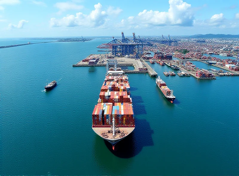 Aerial view of Penang Port with numerous cargo ships and containers.