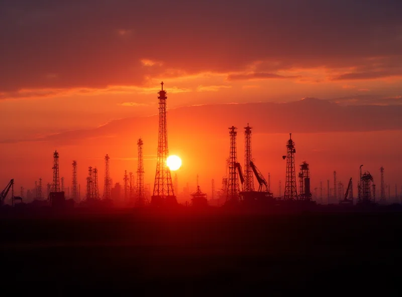 Oil derricks in Azerbaijan at sunset