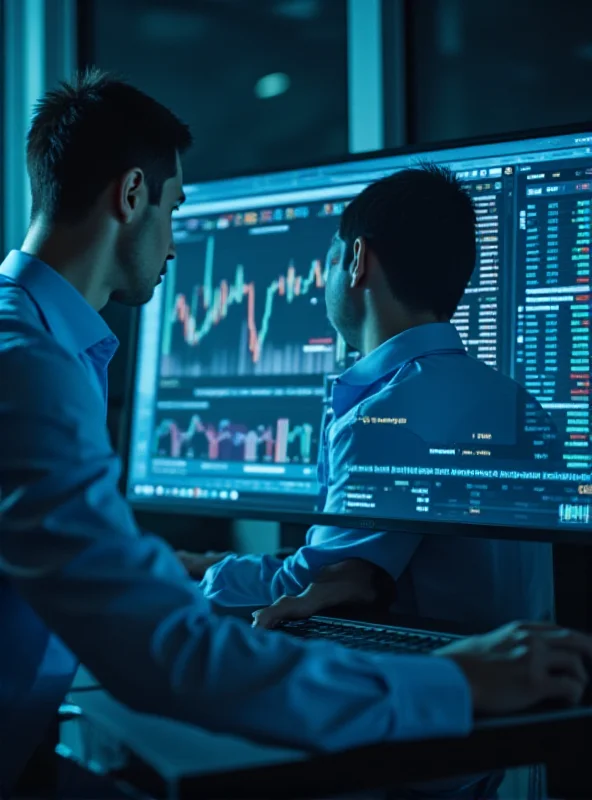 A financial analyst reviewing stock market data on a computer screen.