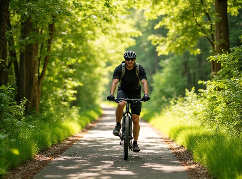 A person riding a bicycle on a scenic path during a sunny day.