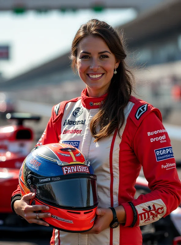 Bianca Bustamante in her racing suit, standing in front of a race car with the Priority Pass logo prominently displayed.