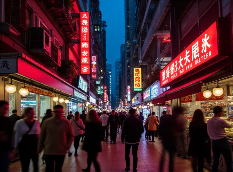 A bustling street scene in Hong Kong with neon signs and modern buildings, showcasing a vibrant e-commerce environment.