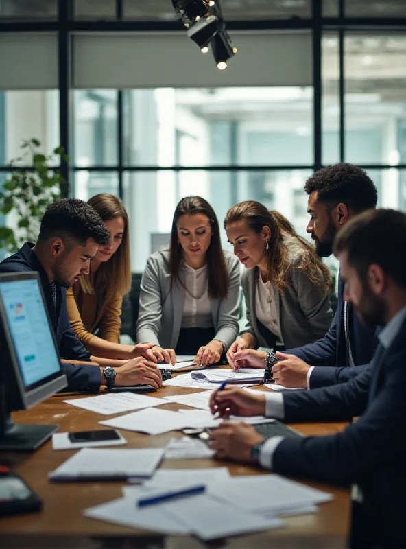 A diverse team of financial professionals working collaboratively in a modern office setting, symbolizing the benefits of outsourced accounting.