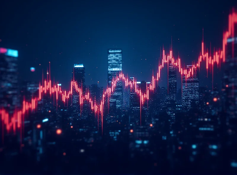 Abstract representation of cryptocurrency market volatility with fluctuating charts and graphs.