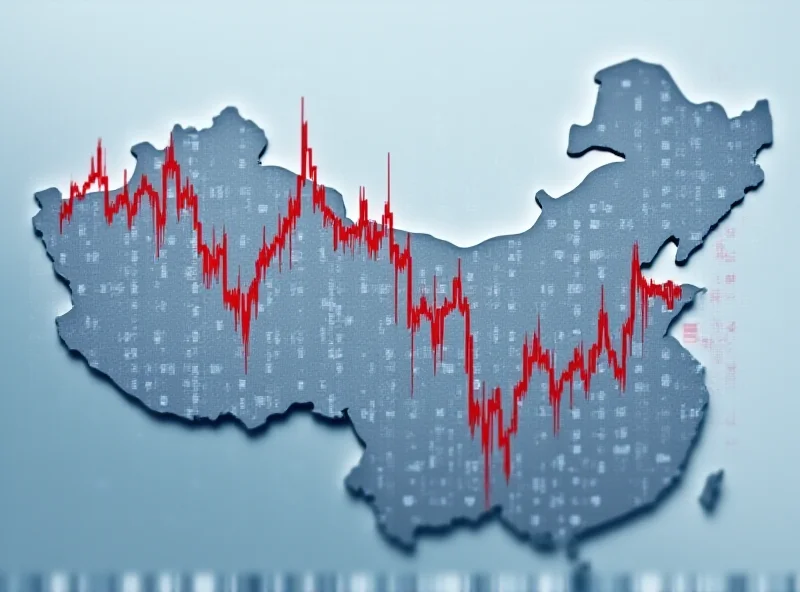 A stylized image of a downward-trending stock chart over a map of China, with a faint AI circuit board pattern in the background.