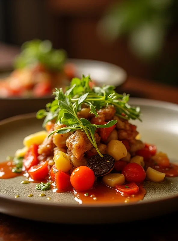 A beautifully plated dish from Farmlore restaurant, showcasing fresh, local ingredients.