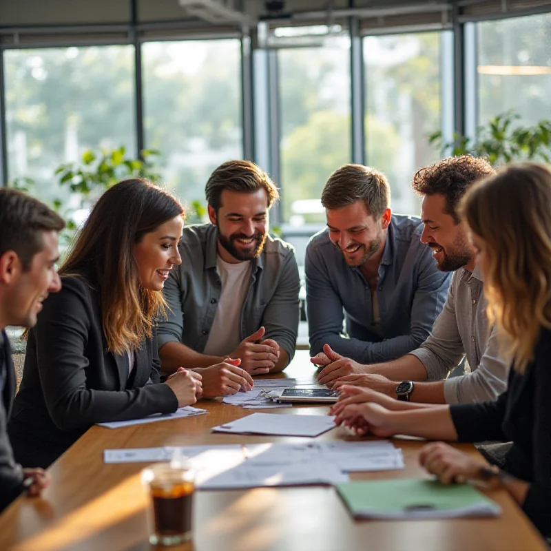 A diverse group of people collaborating in a modern office