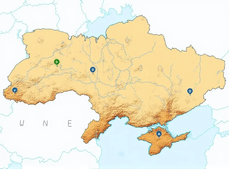 Image of a map showing the location of rare earth mineral deposits in Ukraine.