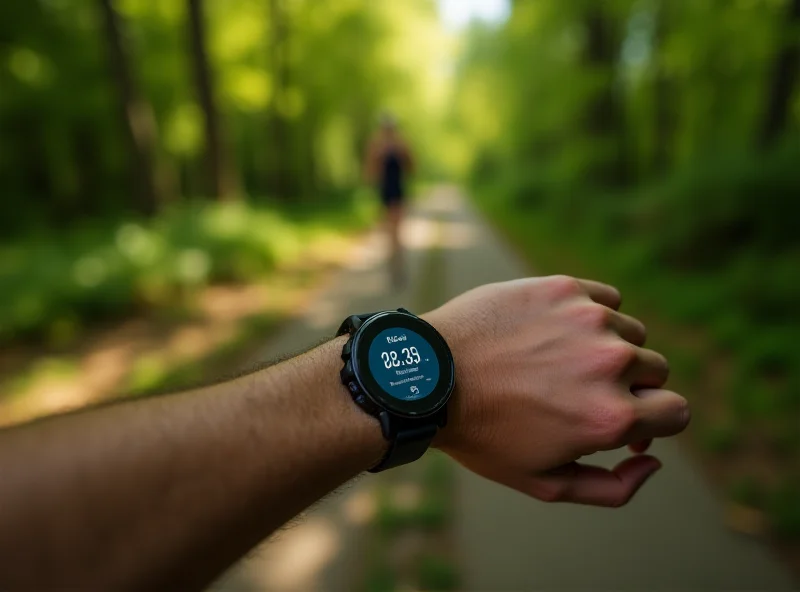 Garmin fitness tracker on a wrist during a run