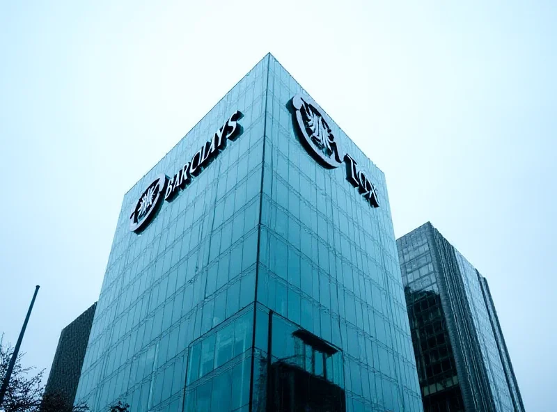 Glass office building with the Barclays logo on top in London