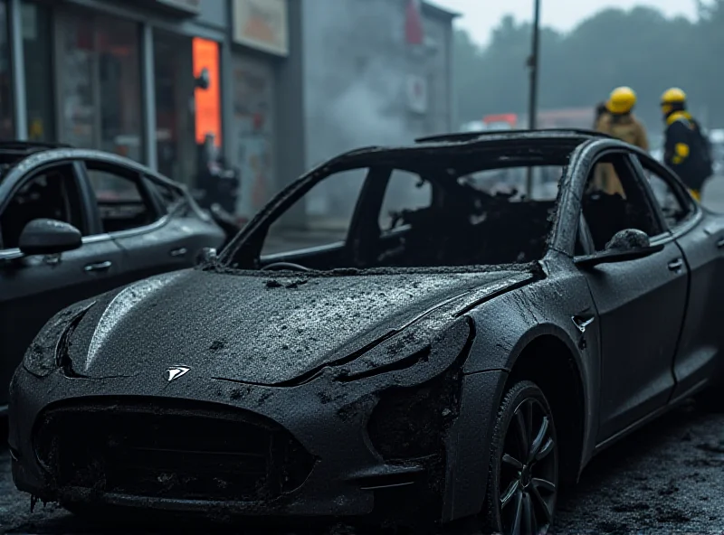 Burnt Tesla cars at a dealership in France