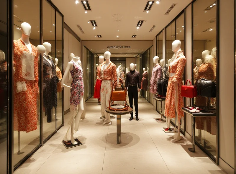 Luxury handbags and accessories displayed in a Prada store.