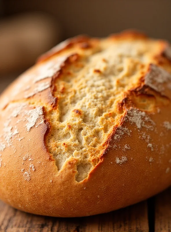 Close-up of a freshly baked loaf of sourdough bread.