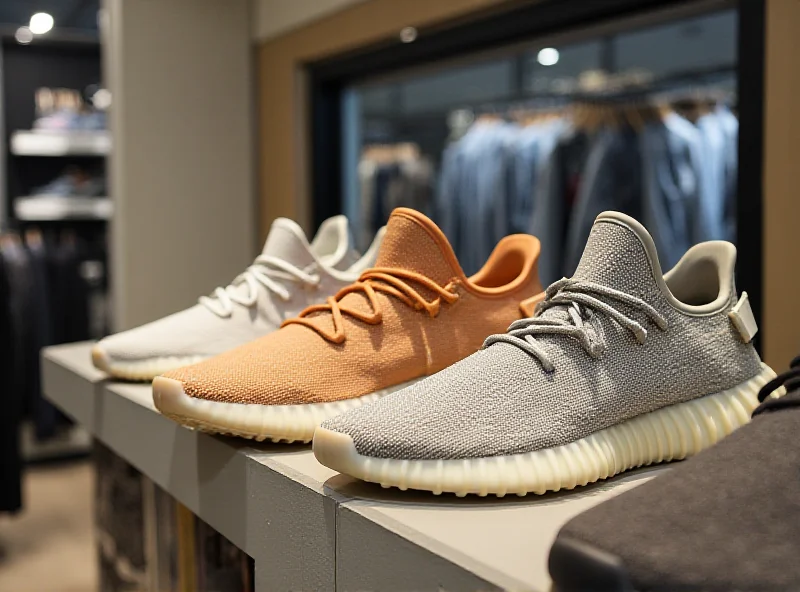 Adidas Yeezy sneakers displayed on a shelf