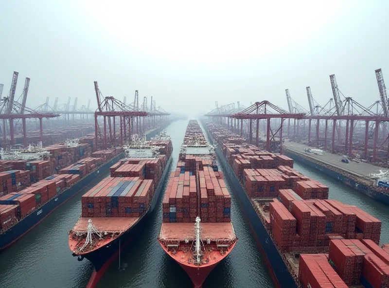 Busy port in China with cargo ships