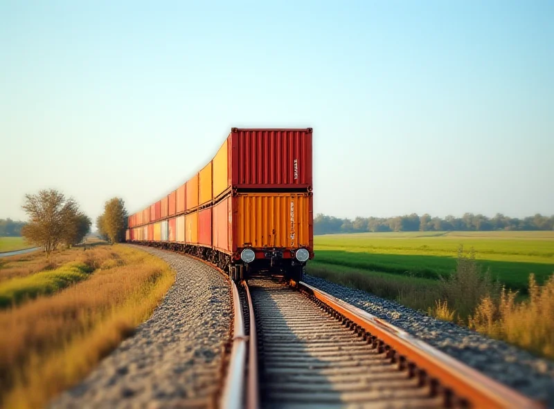 Modern train transporting shipping containers, emphasizing efficiency