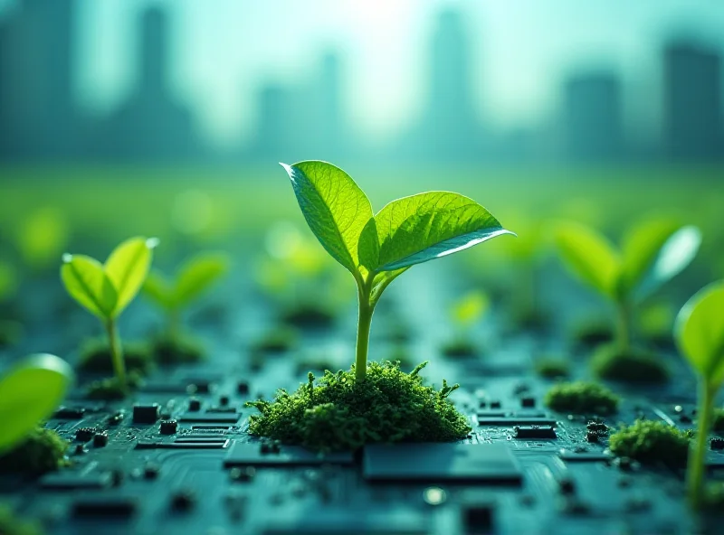 Conceptual image of green shoots emerging from circuit boards representing climate tech investments