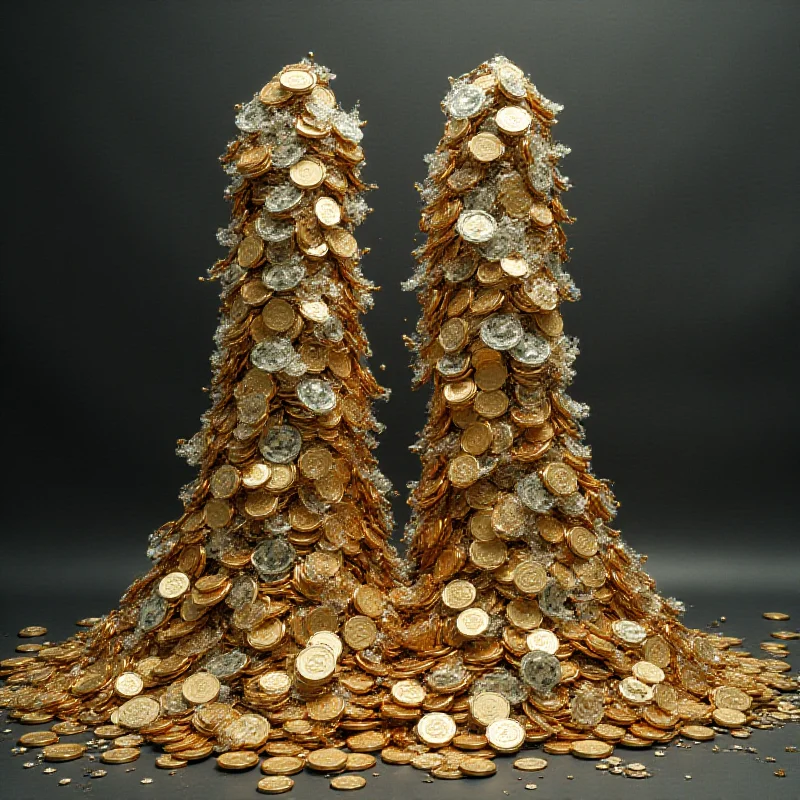 Abstract image representing wealth inequality, depicting a large pile of money primarily on one side, representing male ownership, with a smaller amount on the other side, representing female ownership