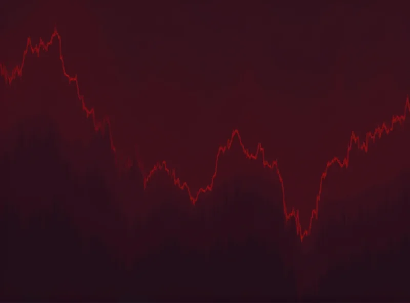 Stylized representation of falling cryptocurrency charts in shades of red and grey.