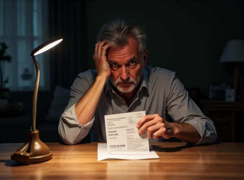 Illustration of a worried father looking at a credit card bill.