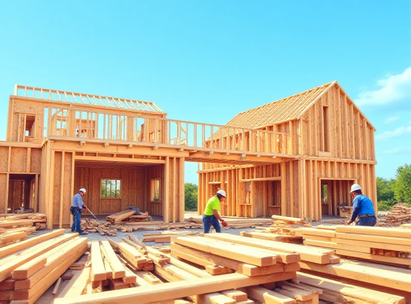 Construction site with lumber being used, showcasing the volatility in lumber prices.