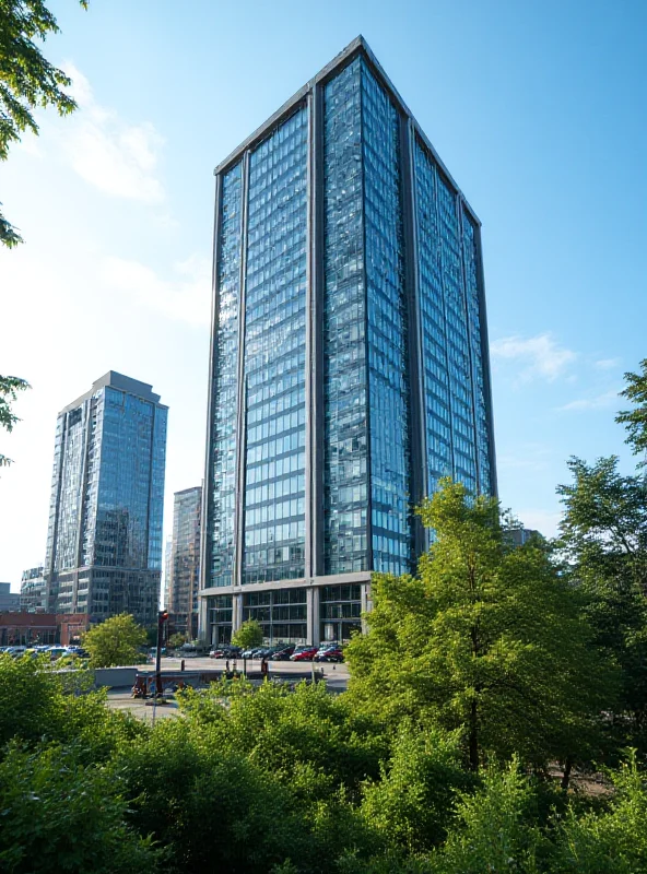 Image of a modern office building in Pittsburgh, Pennsylvania, showcasing the city's skyline. Focus on the architectural details and the vibrant business environment.