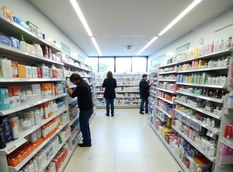 Interior of a dm store in Slovakia with shelves stocked with products.