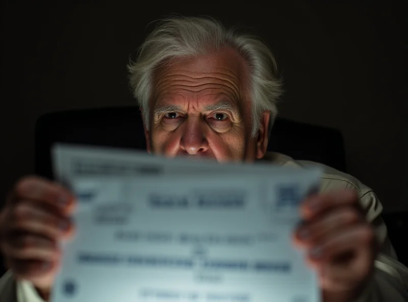 A concerned elderly person looking at a social security check.