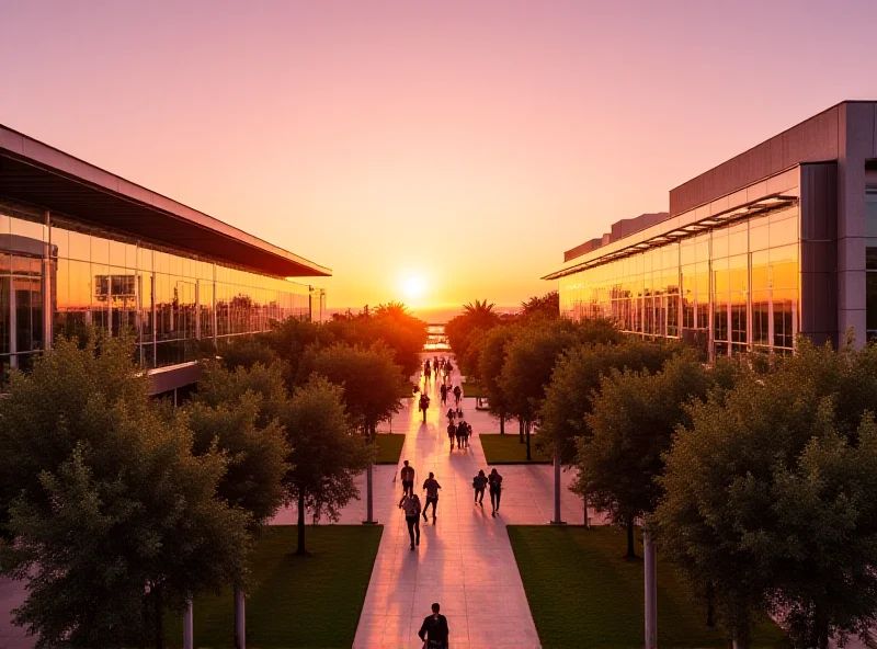 Tel Aviv University campus at sunset with modern architecture