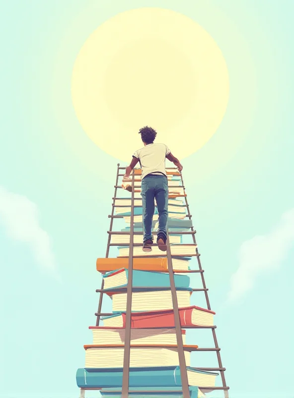 An illustration of a person climbing a career ladder.