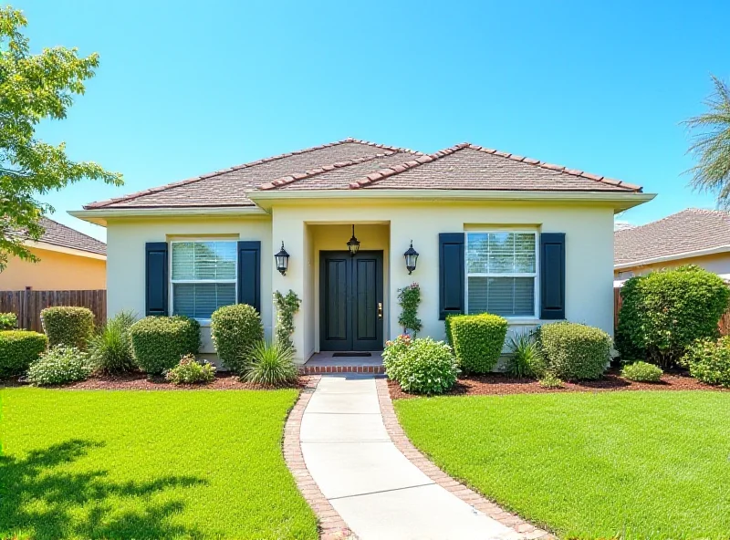 The exterior of a freshly renovated house with a manicured lawn.