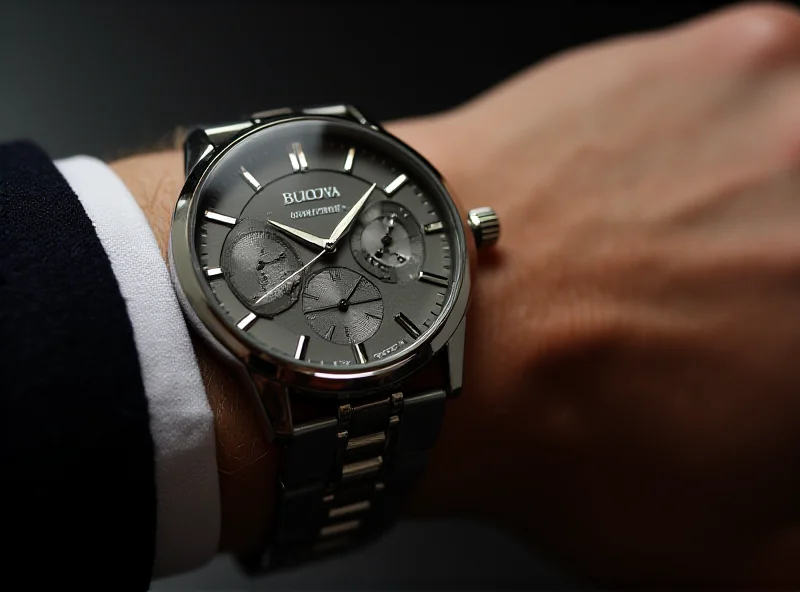 Close-up shot of a Bulova watch on a wrist, showcasing its classic design.