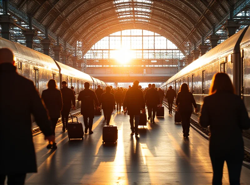 A bustling train station in Paris with people boarding high-speed trains