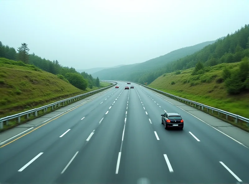 A high-speed German Autobahn with modern cars, showcasing a well-maintained road surface and infrastructure.