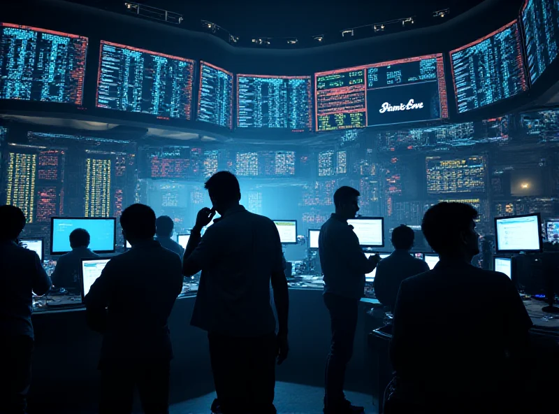 A busy stock exchange floor with screens displaying market data.