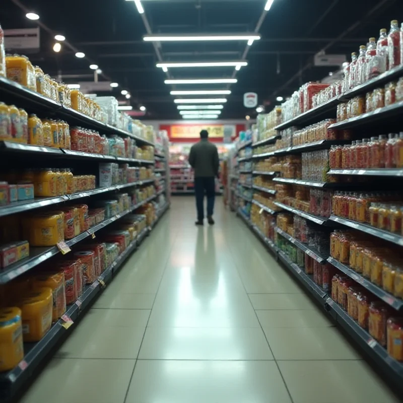 A slightly empty retail store aisle, symbolizing a potential slowdown in consumer spending.