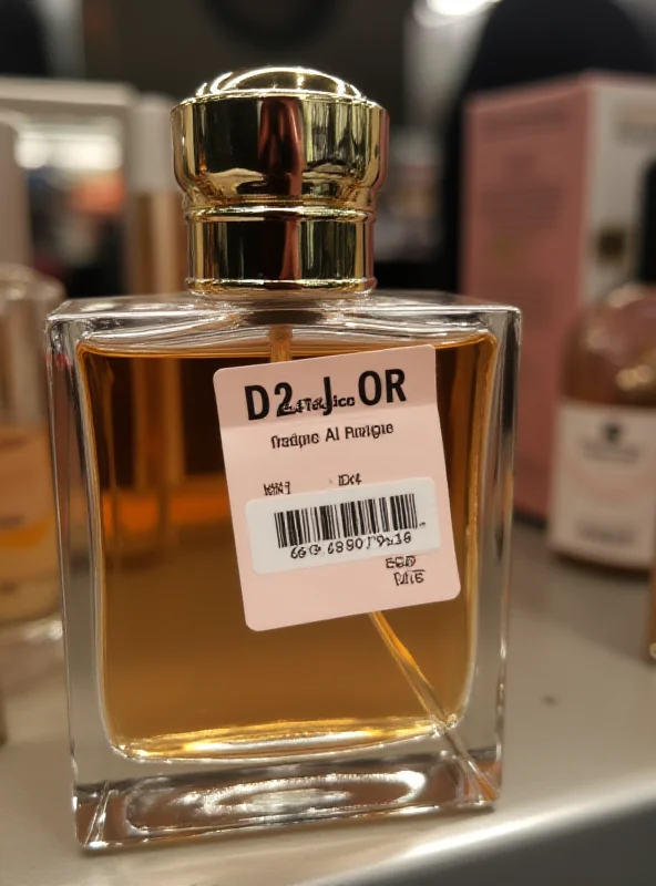 Close-up of a perfume bottle with a discount sticker, displayed on a shelf at Boots.