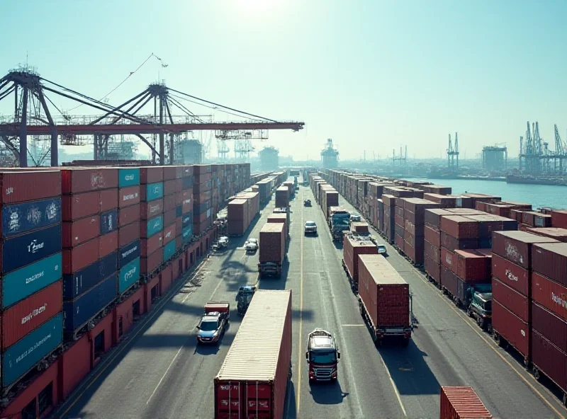 Container ships at a busy port.