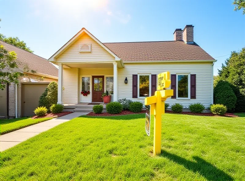 Exterior of a newly renovated house with a for sale sign in the front yard