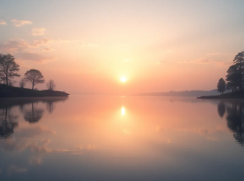 A serene image of a calm lake at sunset, symbolizing tranquility.