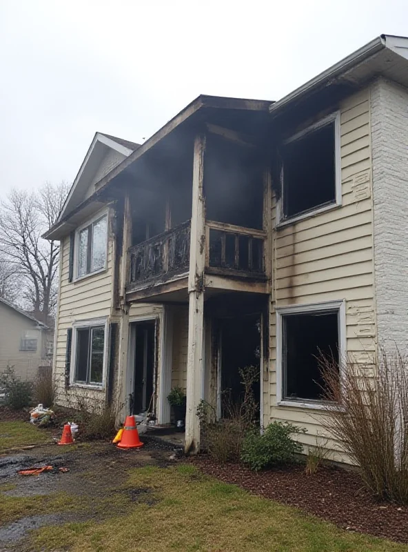 Exterior of a damaged building after a fire.