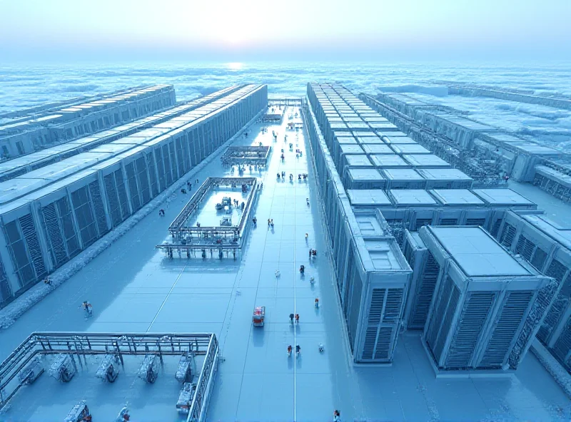 Aerial view of a modern data center with rows of servers and cooling systems, representing Microsoft's investment in Aragon.