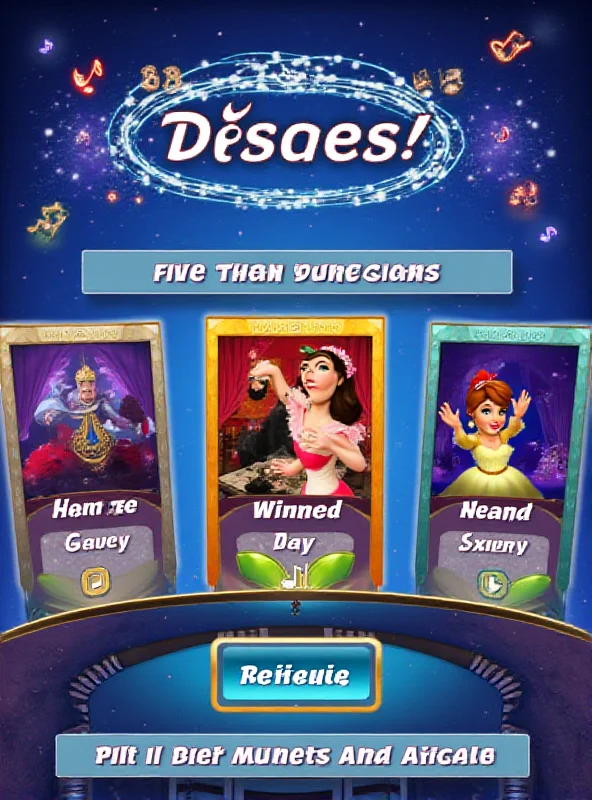 A screenshot of the Disney song quiz interface, displaying various Disney characters and song titles from different decades.