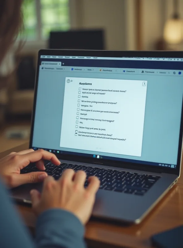 A person taking a quiz on a laptop, with a close-up of the screen showing multiple choice options.