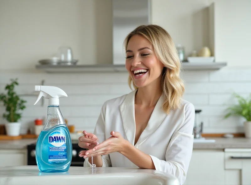 A person happily washing dishes with Dawn Platinum Powerwash Dish Spray