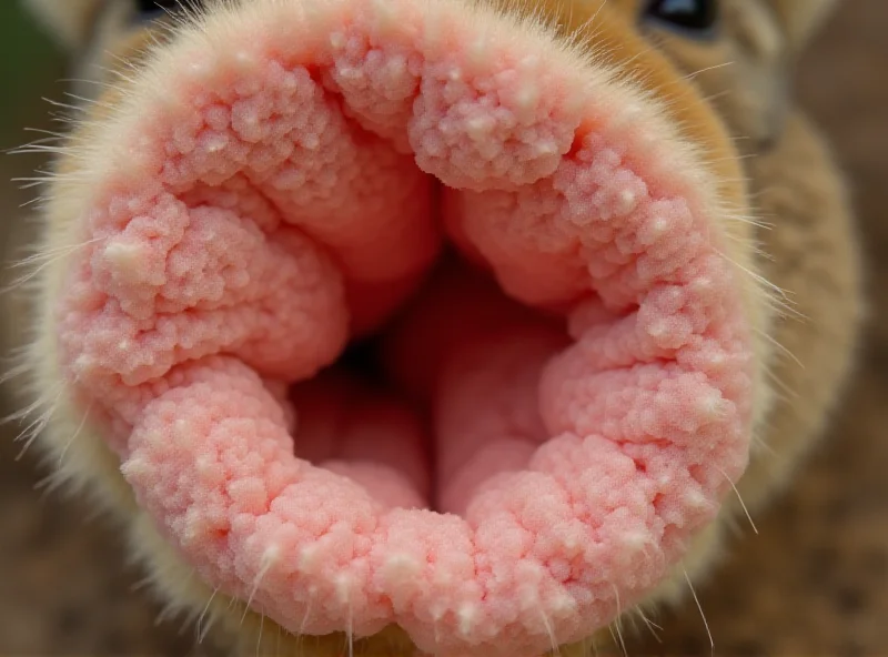 Close-up photo of the inside of a kangaroo's pouch, revealing a soft, textured interior. The lighting is soft and natural, highlighting the unique features of the pouch.